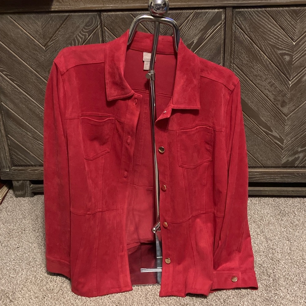 Chico's Red Suede Button-Front Jacket - image 1